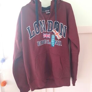 NWT Maroon London England Hoodie Size 2XL